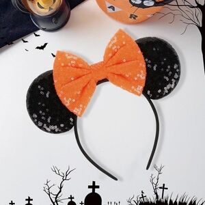 Disney Halloween Mouse Ears Sequin Black and Orange Headband